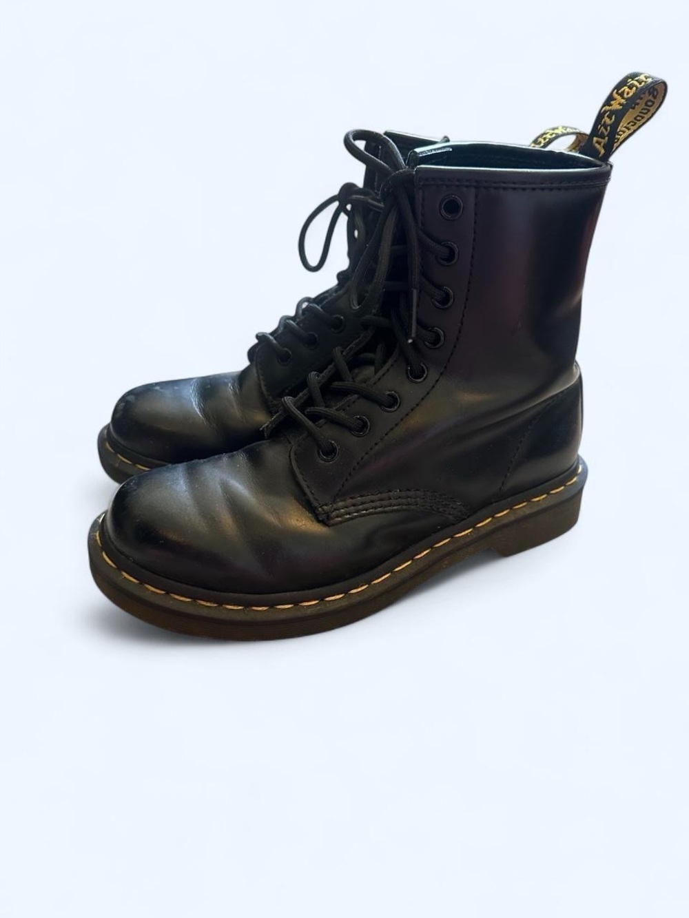 Dr. Martens Black 1460 W Leather Boots Label Close-Up